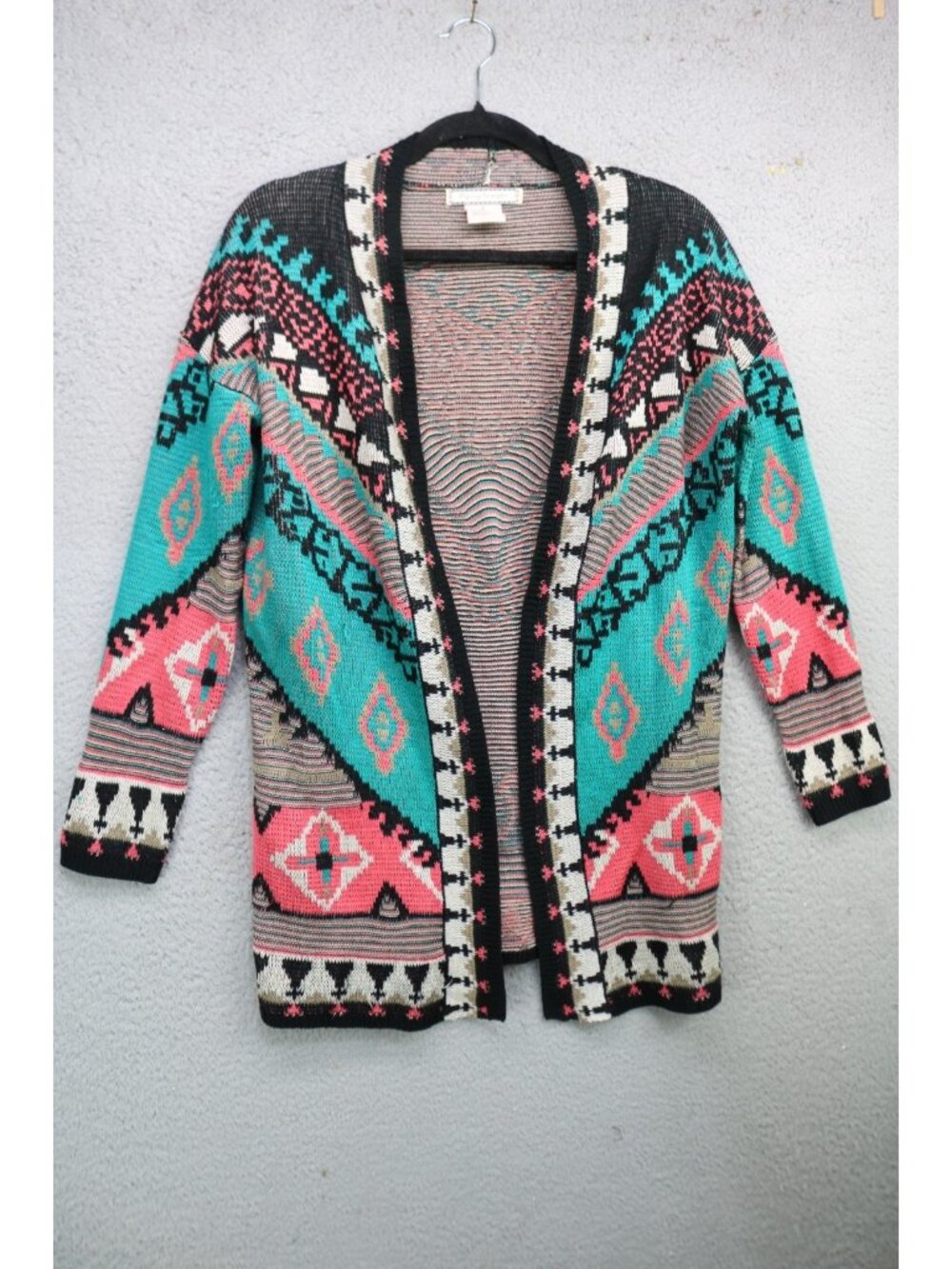 Flying Tomato 3/4 Sleeve Southwestern Open Front Sweater-Size Small-BOHO